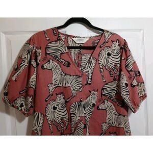 Zebra Print Compania Fantastica Tunic Dress Pockets Sz Large Safari Artsy Mauve